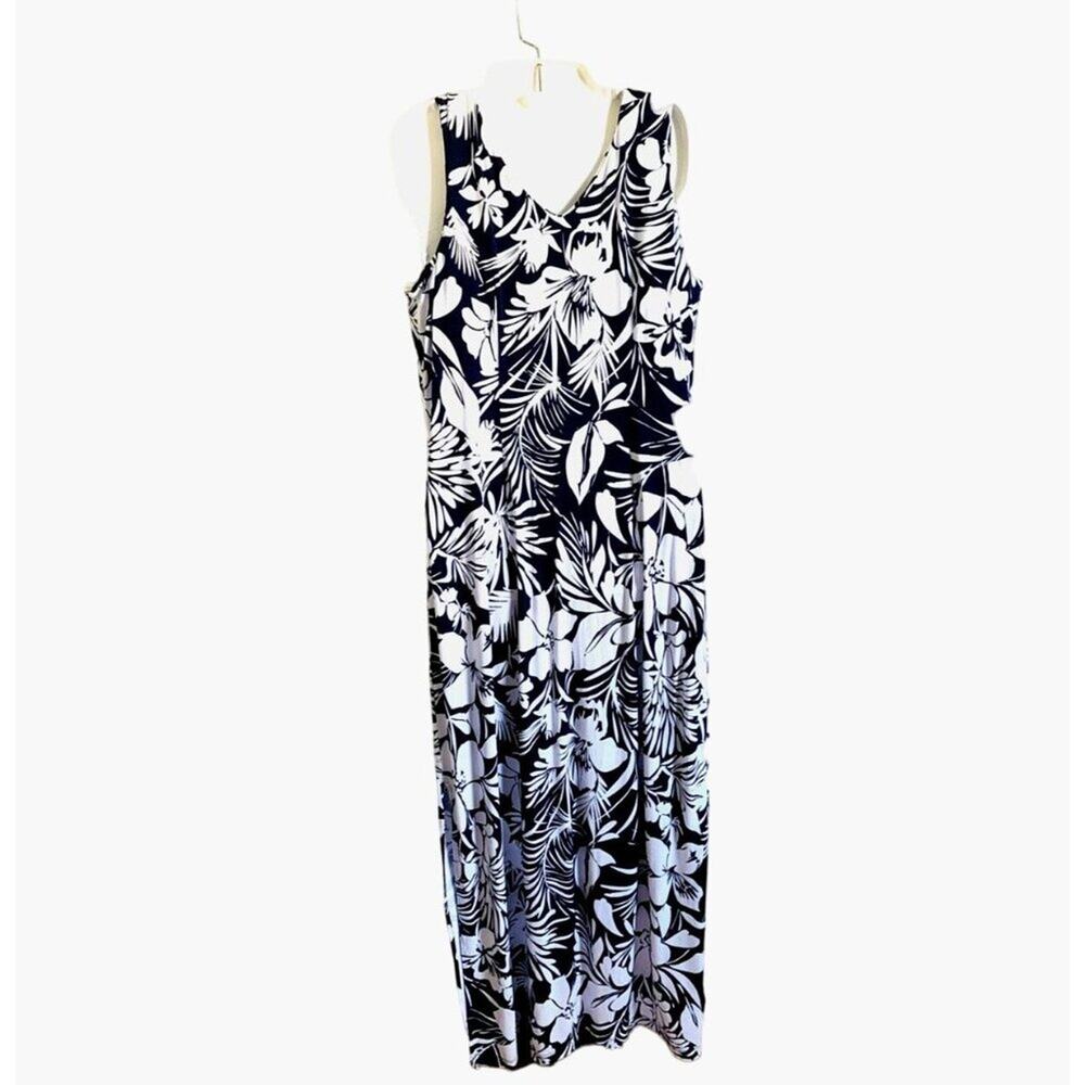 Tommy Bahama Women's Size Medium Knit Maxi Dress Sleeveless V-Neck Floral Navy W